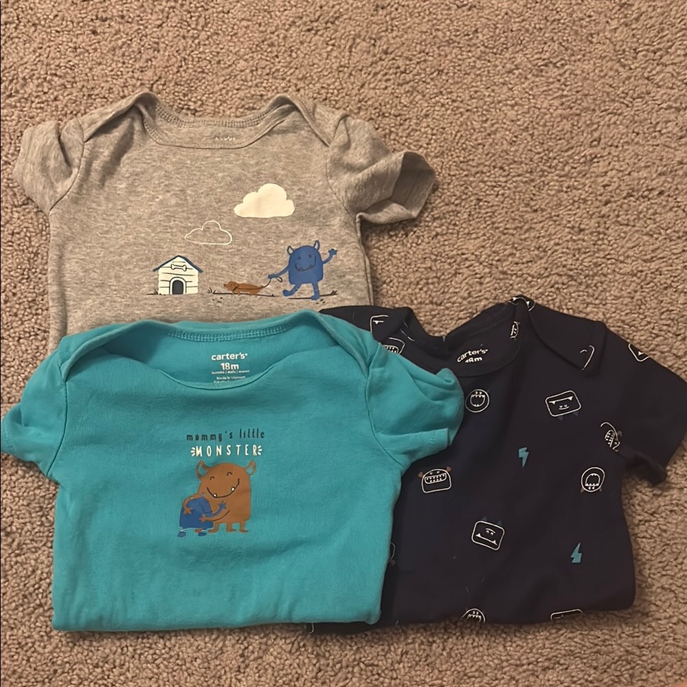Carter's Kids Monster Print Bodysuit Set - Blue, Grey, Navy